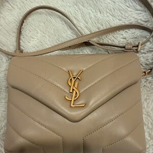 Yves Saint Laurent Taupe Crossbody Bag with Gold Logo Toy Loulou